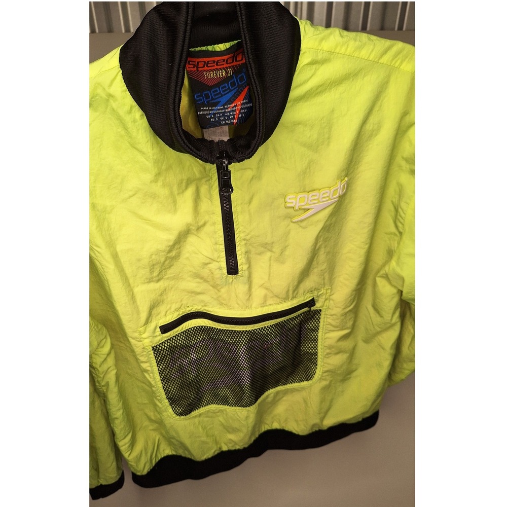 Speedo x Forever 21 Reversible Windbreaker Neon Green Marble Swirl Jacket Small - Picture 6 of 14